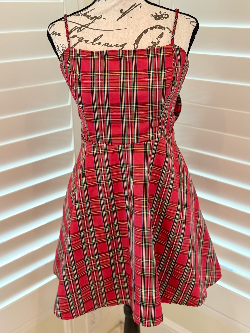 Altar’d State Red Plaid Bow Back Holiday Fit & Flare Dress Small EUC - Picture 1 of 12